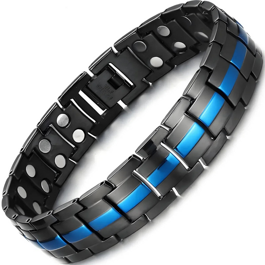 Black and blue chain Magnetic Bracelet for Men Pulsera para Hombres on a white background