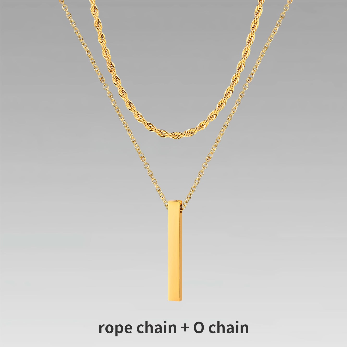 Pendiente y Collar para Hombre 3D Vertical Bar Necklaces for Men rope chain