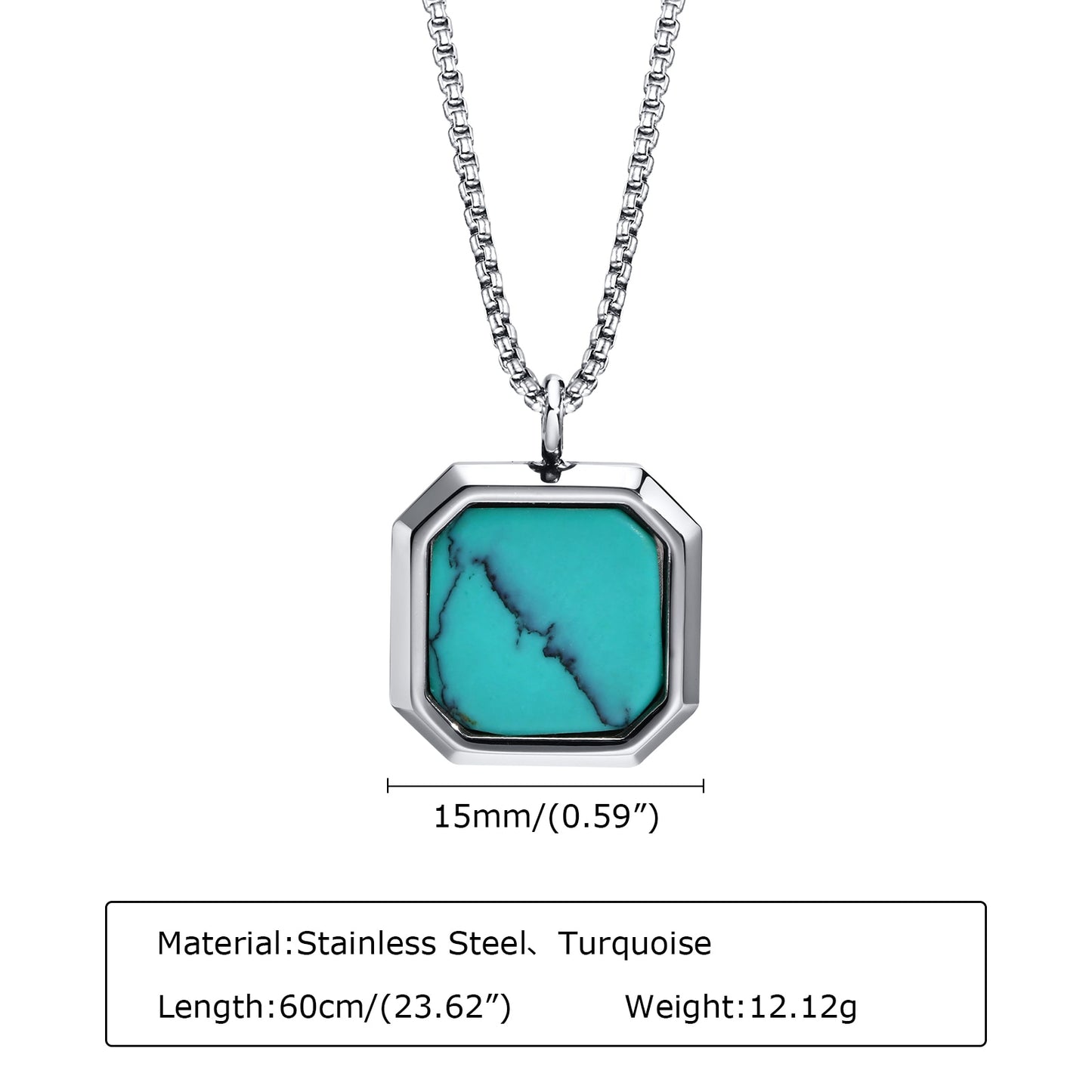 Pendiente y Collar para Hombre o Mujer Square Natural Stone Necklaces for Men, Stylish Punk Stainless Steel Geometric Polygon Pendant Boy Male Gift Jewelry