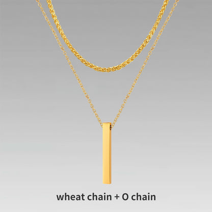 Pendiente y Collar para Hombre 3D Vertical Bar Necklaces for Men gold color wheat chain