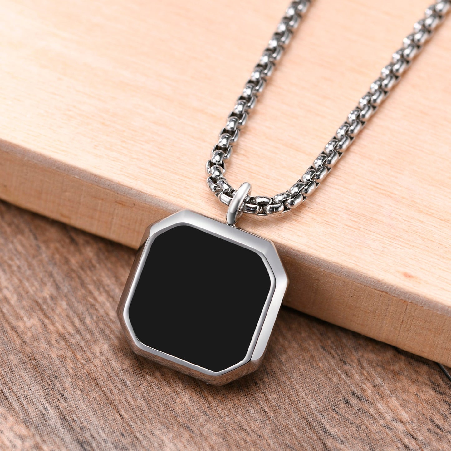 Pendiente y Collar para Hombre o Mujer Square Natural Stone Necklaces for Men, Stylish Punk Stainless Steel Geometric Polygon Pendant Boy Male Gift Jewelry