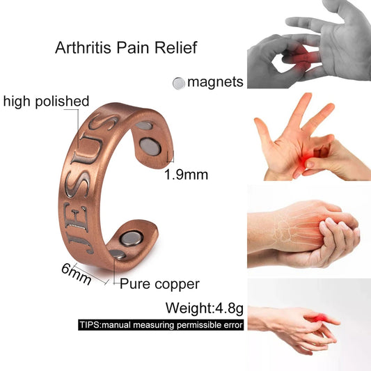 Anillo para Hombres o Mujeres Ring for Men or Women Pure Copper Magnetic Rings JESUS Open Cuff Adjustable 6mm Resizable Finger Ring