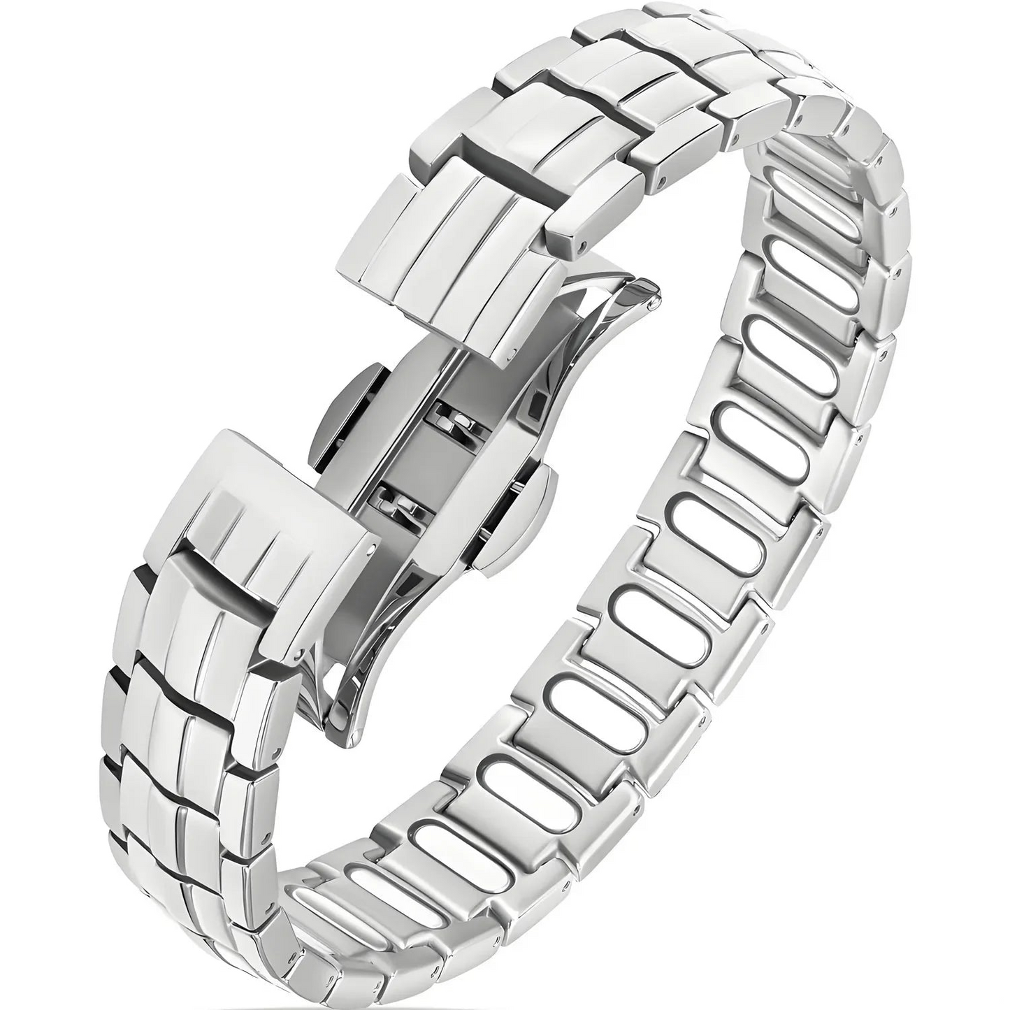 Silver color Magnetic Bracelet for Men Pulsera para Hombres on a white background