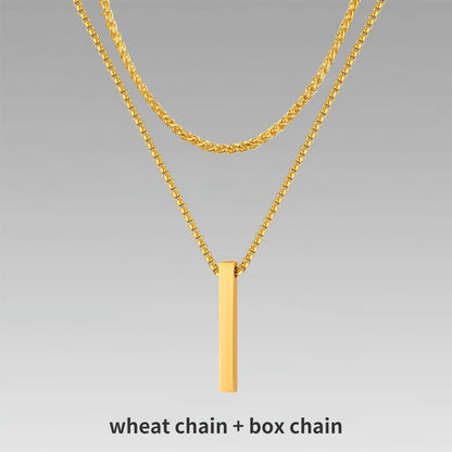 Pendiente y Collar para Hombre 3D Vertical Bar Necklaces for Men wheat chain and box chain