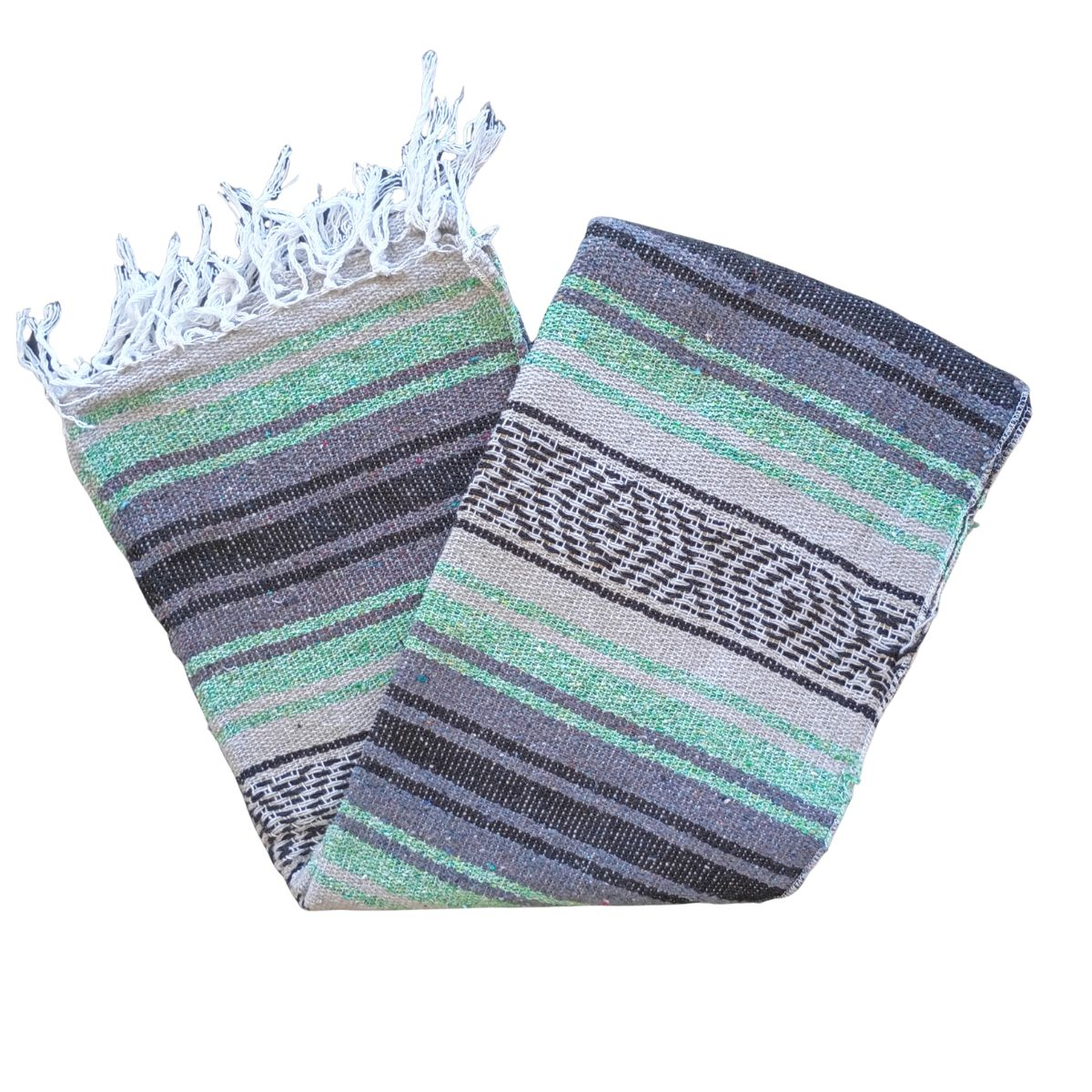 TM-Falsa-38 Mint-Grey Zarape Mexicano Mexican Serape Yoga Mat Picnic Blanket