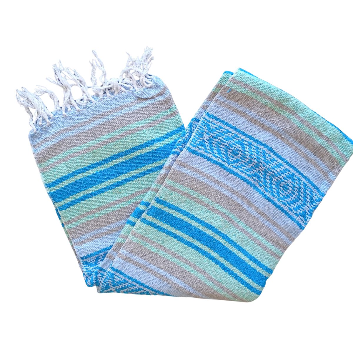TM-Falsa-40 Aqua Zarape Mexicano Mexican Serape Yoga Mat Picnic Blanket