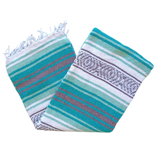 TM-Falsa-41 Aqua Zarape Mexicano Mexican Serape Yoga Mat Picnic Blanket