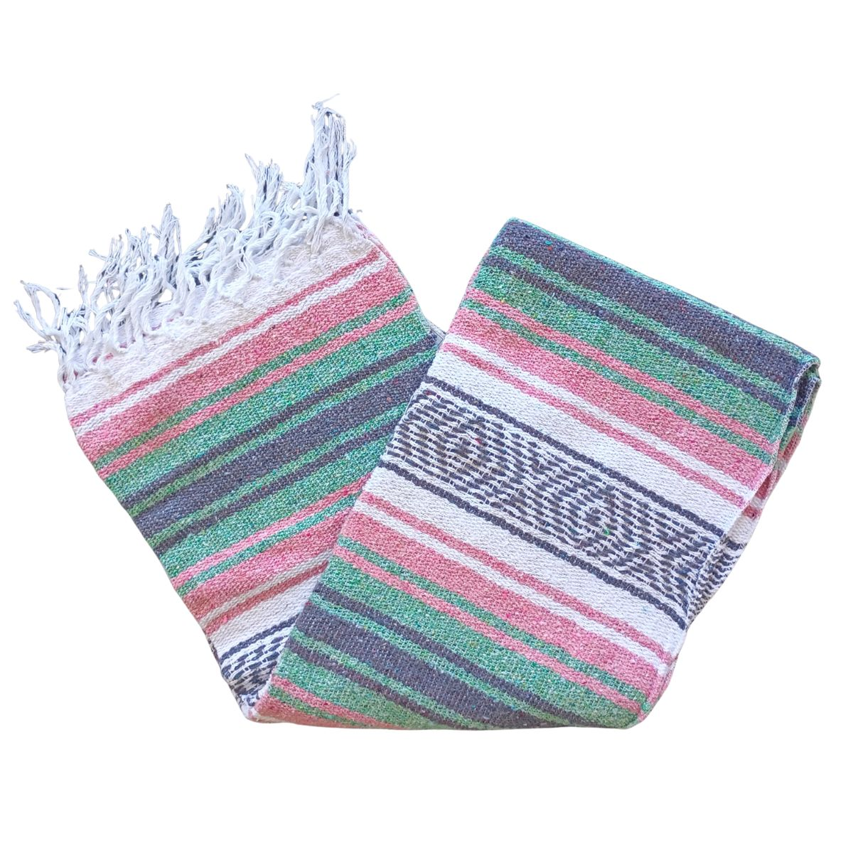 TM-Falsa-42 Aqua-Pink Zarape Mexicano Mexican Serape Yoga Mat Picnic Blanket