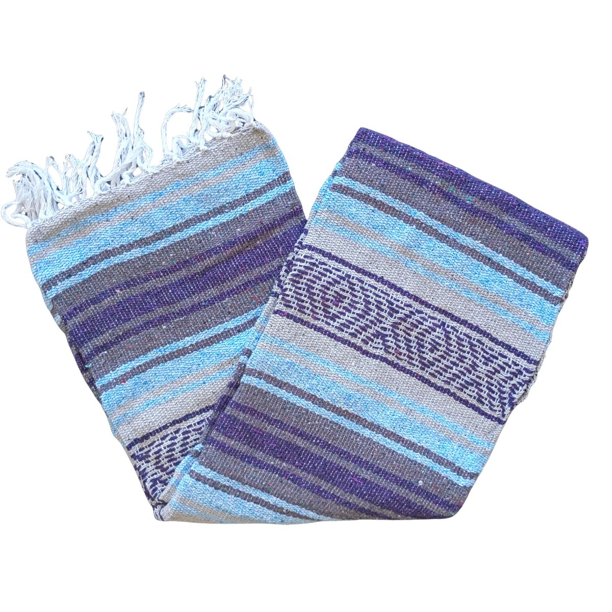 TM-Falsa-44 Blue-Purple Zarape Mexicano Mexican Serape Yoga Mat Picnic Blanket