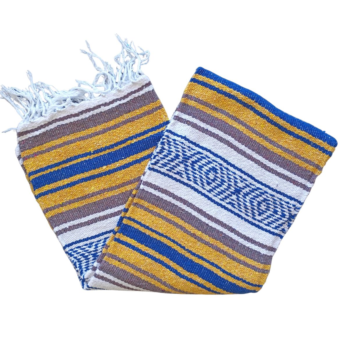 TM-Falsa-46 Gold-Blue Zarape Mexicano Mexican Serape Yoga Mat Picnic Blanket