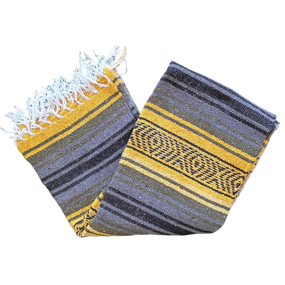 TM-Falsa-47 Gold-Grey Zarape Mexicano Mexican Serape Yoga Mat Picnic Blanket