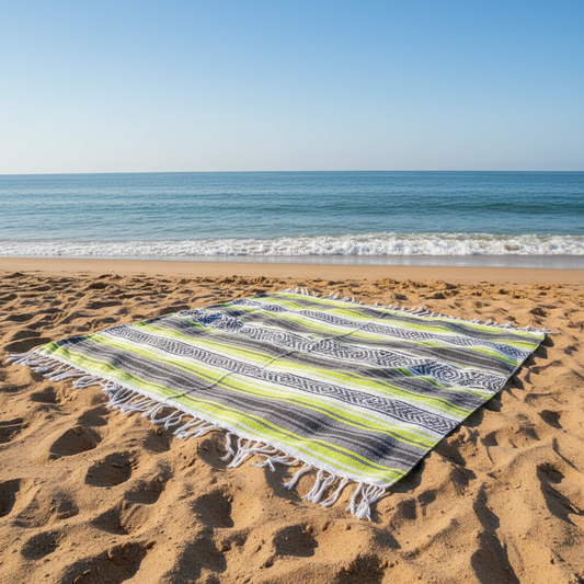 Zarape Mexicano TM-Falsa-48 Lime Green Mexican Serape Yoga Mat Picnic Blanket