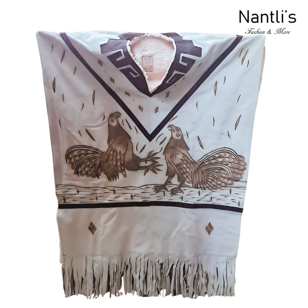 Jorongo Mexicano TM-LMGC003 Gaban de Cuero Pirograbado Leather Mexican Poncho with Pyrography Art