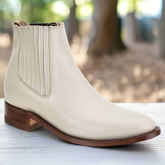 TM-WD11-0718 Ivory (Nubuck) - Botines Charros para Hombres / Men's Paddock Boots / Charro Boots / Chelsea Boots