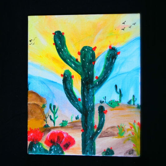 Sunrise in the desert Acrylic and Watercolor painting artwork by Nancy Alvarez