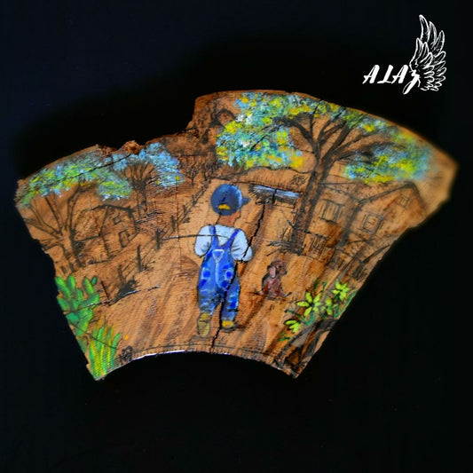 The boy in blue Acrylic painting and Pyrography artwork by Nancy Alvarez