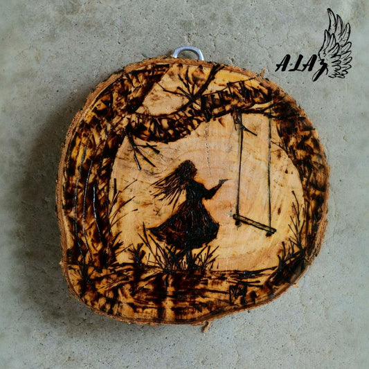 The girl and the swing Pyrography artwork by Nancy Alvarez