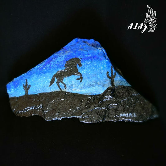 Horse in the Blue Desert Acrylic painting artwork by Mateo Ariaz