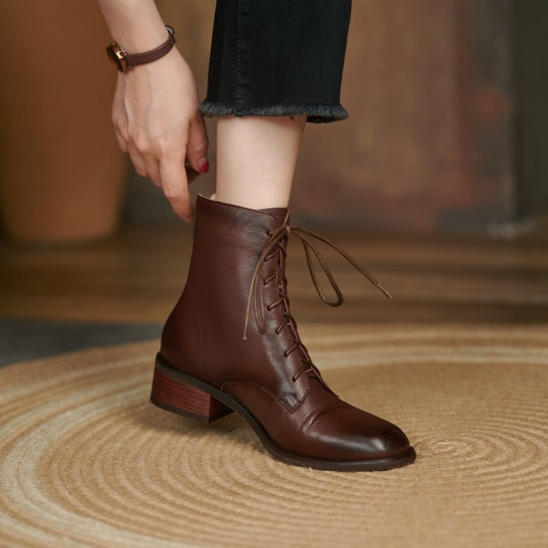 Women Boots Women Shoes Genuine Leather Chunky Heel Women Boots Retro –  Nantli's - Online Store
