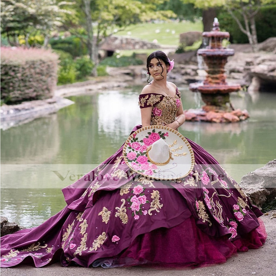 Mexican Quinceanera Dress vestidos de quinceañera Off Shoulder Mexican Girl Ball Gown Prom Dress Croset Back Quinceanera Party Gowns