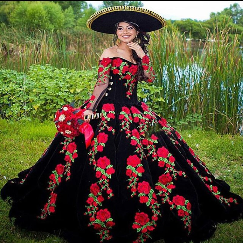Hola banda preposición Vestido Charro de Quinceanera Princess Black Quinceanera Dress Mexican –  Nantli's - Online Store | Footwear, Clothing and Accessories