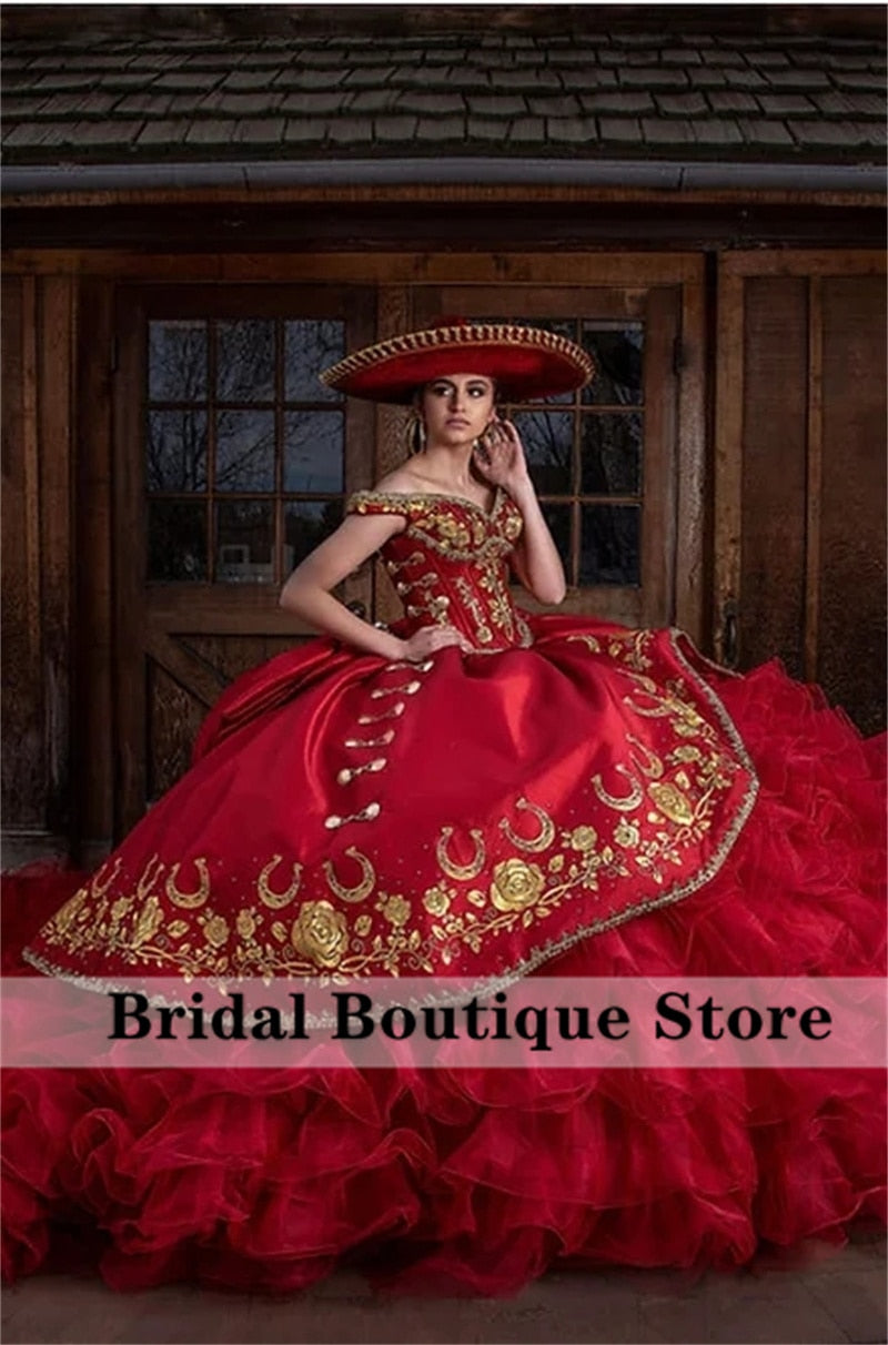 Vestido Charro de Quinceanera Red Ball Gown Dress Quinceanera Dress Bo –  Nantli's - Online Store