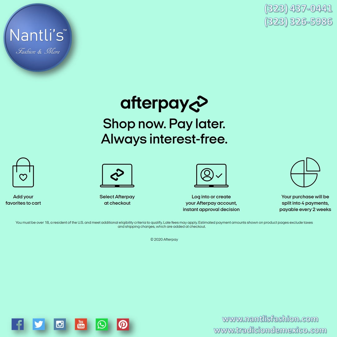 Compre ahora. Pague después con Afterpay - Shop Now. Pay Later.