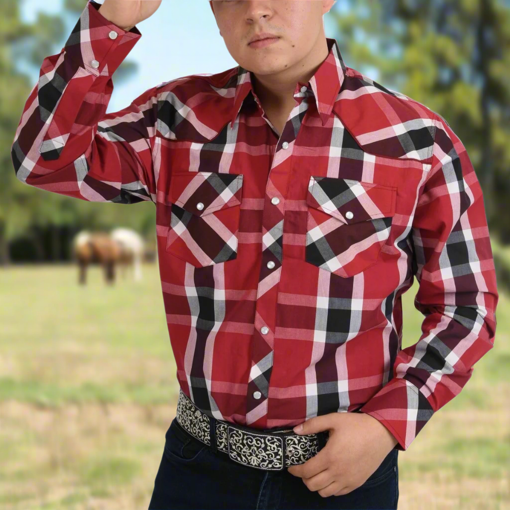 Camisa Bordada Camisas Rockers Roja Camisas Vaqueras Hombre