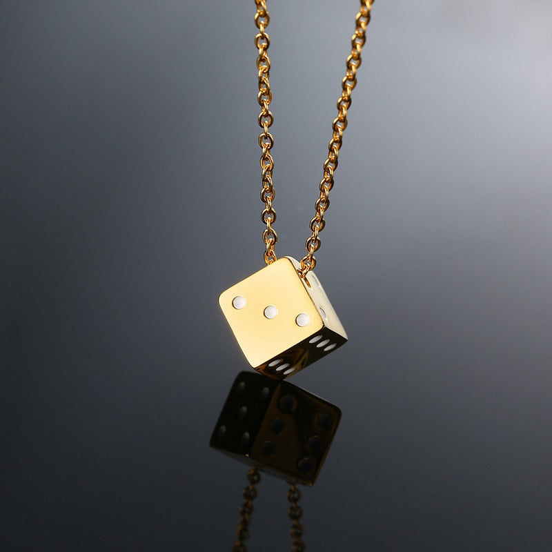 Pendiente y Collar para Hombre Men's Cool Cube Dice Style Necklaces gold color