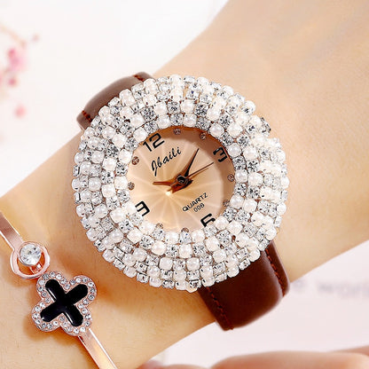 Reloj para Mujeres Elegant Crystal Women Quartz Watch Dial Leather Strap Ladies Wrist Watches Female Fashion Rhinestones Clock Reloj