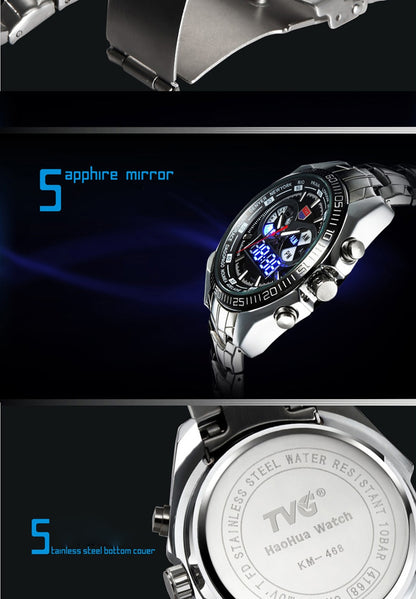 Reloj para Hombre Stainless Steel Watch Men military Blue Binary LED Waterproof Mens sports Digital Watches gift relogio masculino