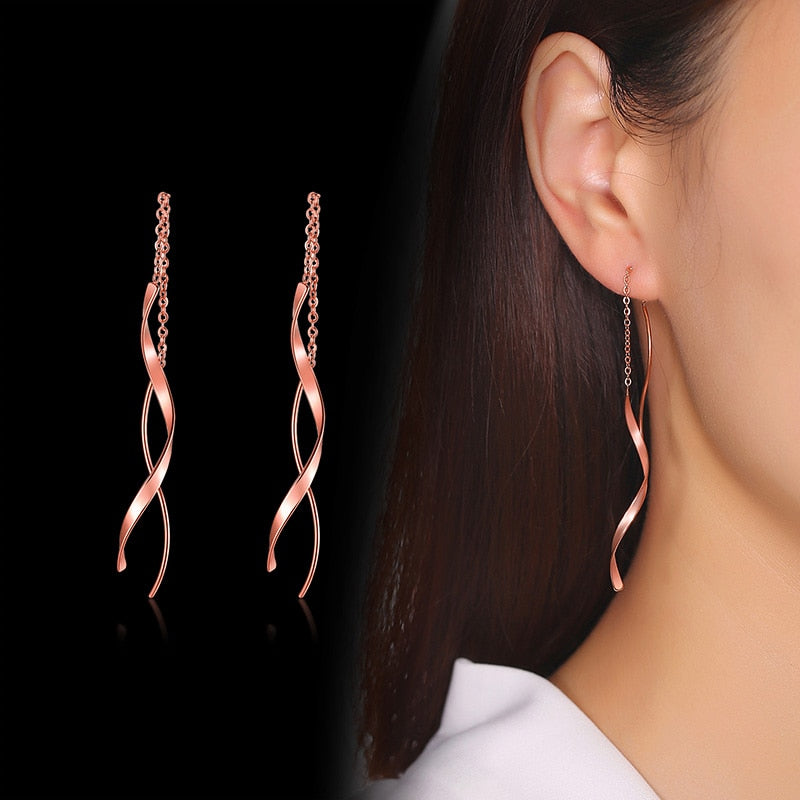 Aretes para mujeres Trendy Long Twisted Line Earrings for Women Party Jewelry Gold and Color Stainless Steel Dangle Earring Gifts
