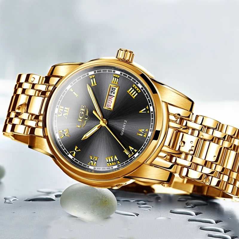 Reloj para Hombre Men Watch Waterproof Stainless Steel with date week Quartz Watches Men's Business Dress Clock