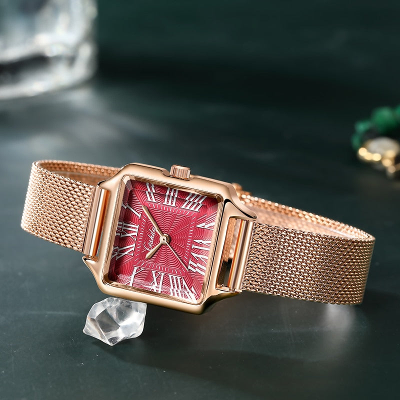 Reloj para Mujeres Square Fashion Versatile Women's Small Green Watch Roman Numerals Quartz Wristwatch