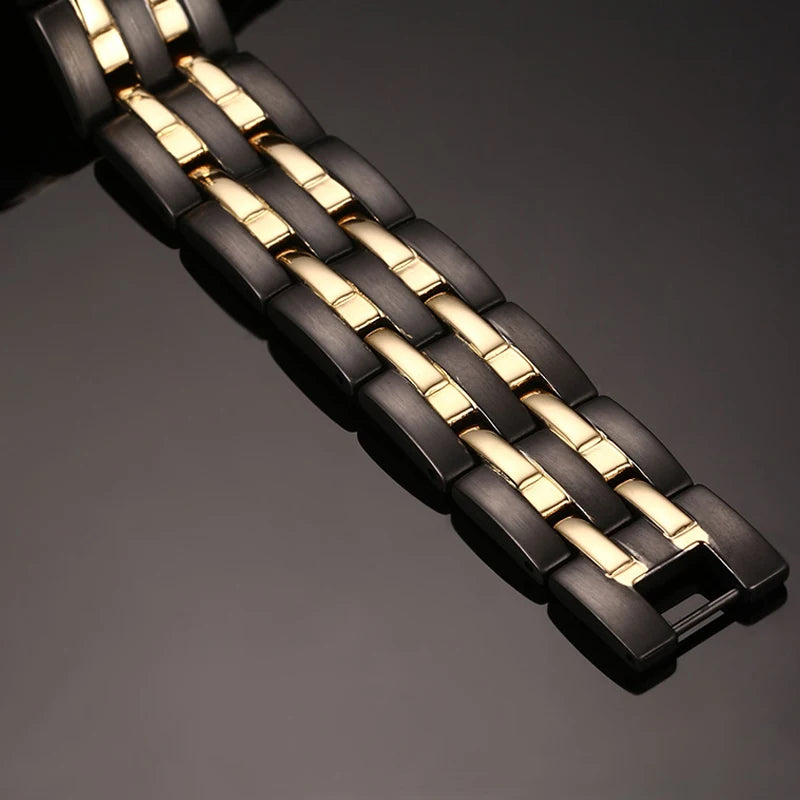 Men's Bracelet Pulsera para hombres Health Bracelets Mens Hand Chain Energy Magnetic 15mm Wide Stainless Steel Jewelry For Male