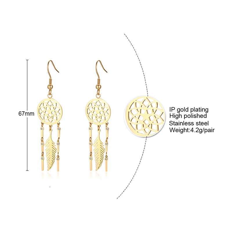 Dreamcatcher Dangle Earrings for Women Aretes para mujeres specs