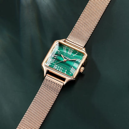 Reloj para Mujeres Square Fashion Versatile Women's Small Green Watch Roman Numerals Quartz Wristwatch