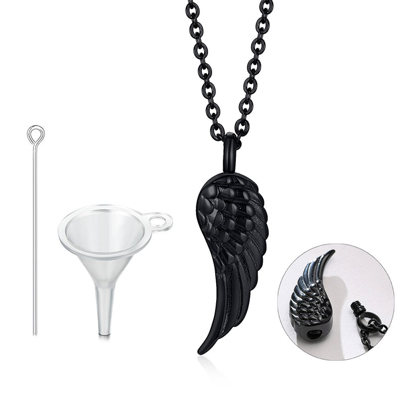 Pendiente y Collar para Hombre o Mujer Angel Wing Cremation Necklace for Women Men black color