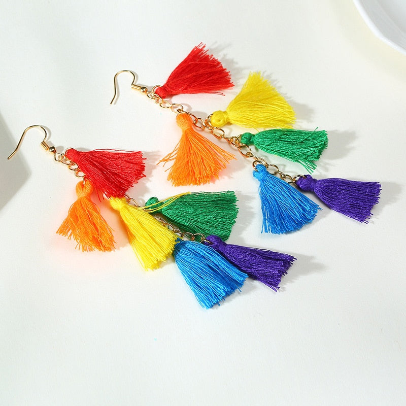 Rainbow Color Long Tassel Earrings for Women Aretes para mujeres theme photo