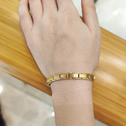Men's Bracelet Pulsera para hombres Magnetic Bracelets Benefits Gold-color Chain Link Stainless Steel Couple Health Energy Magnetic Jewelry for Women Men