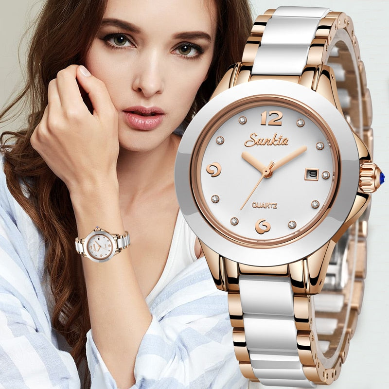 Reloj para Mujeres Women Watch Fashion Ladies Ceramic Wrist Watch Women Dress Watches Stainless Steel Waterproof Date Clock