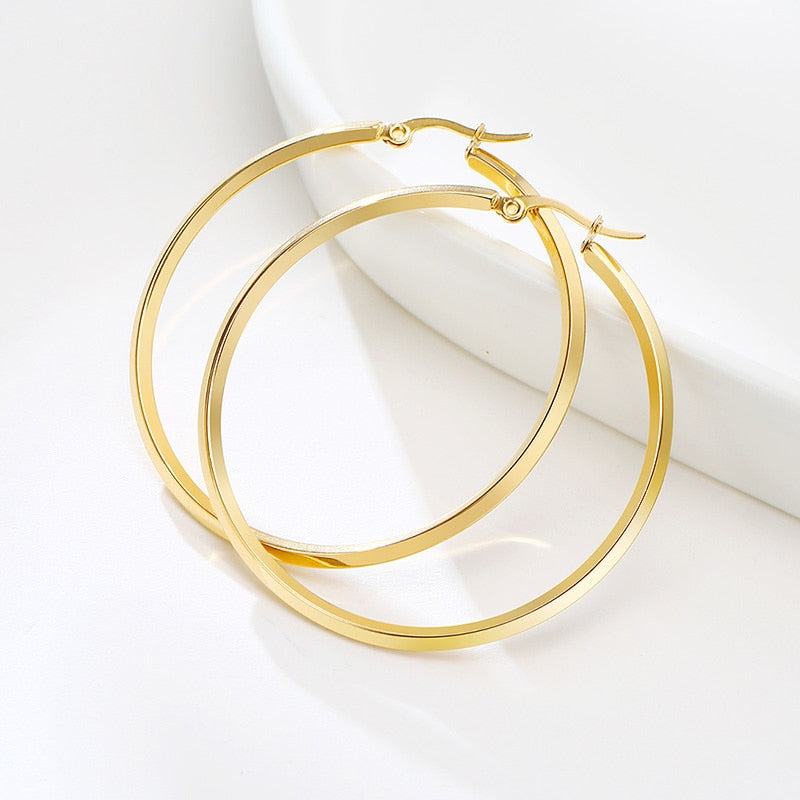 Aretes para mujeres Minimalist Large Hoop Earrings for Women, Anti Allergy Stainless Steel Big Circle Round Ear Gift Jewelry