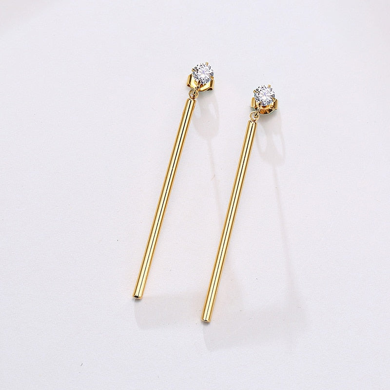 Aretes para mujeres Minimalist Long Bar Dangle Earrings for Women, Stainless Steel Metal Ear Clip Accessory, Street Party Wear Jewelry