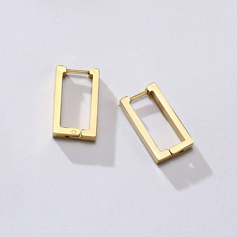 Aretes para mujeres Minimalist Square Hoop Earrings for Women, Gold Color Stainless Steel Rectangle Ear Jewelry, Chic Simple Geometric Jewelry