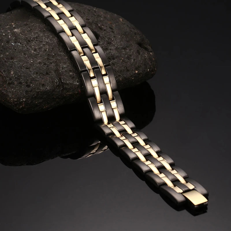 Men's Bracelet Pulsera para hombres Health Bracelets Mens Hand Chain Energy Magnetic 15mm Wide Stainless Steel Jewelry For Male
