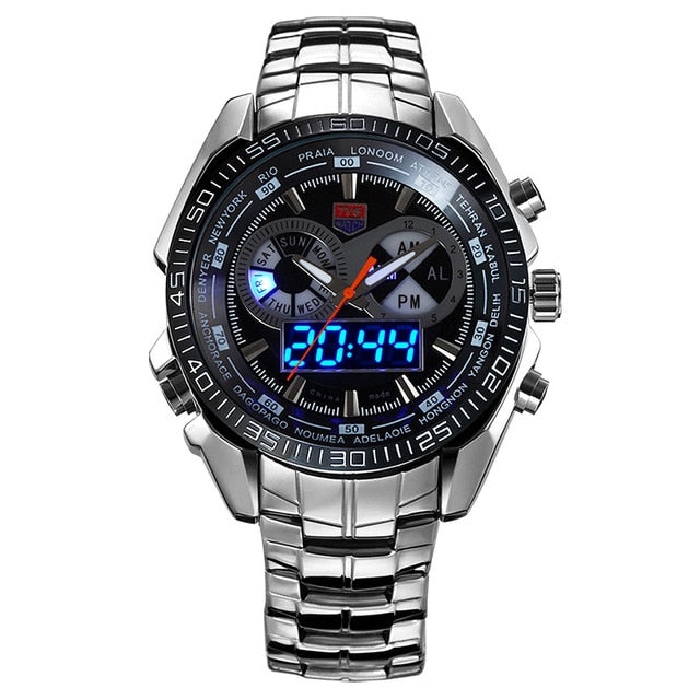 Reloj para Hombre  Stainless Steel Watch Men military Blue Binary LED Waterproof Mens sports Digital Watches gift