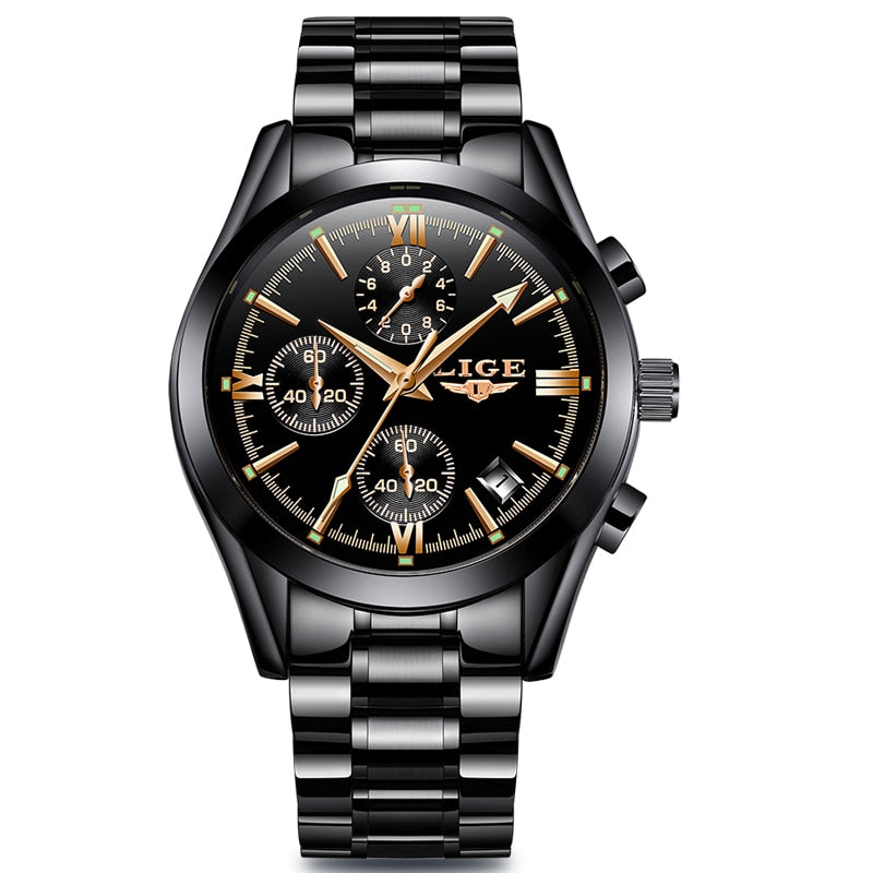 Reloj para Hombre Mens Watches Fashion Business Quartz Watch Men Sports Full Steel Waterproof Black Clock Relogio Masculino