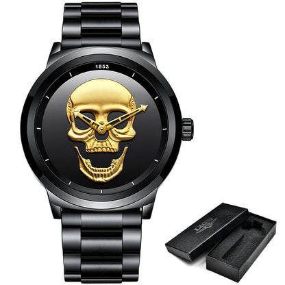 Reloj para Hombre Skeleto Men Watch Casual 3D Skull Full Steel Waterproof Military Sports Male Quartz Wrist Watch Relogio Masculino