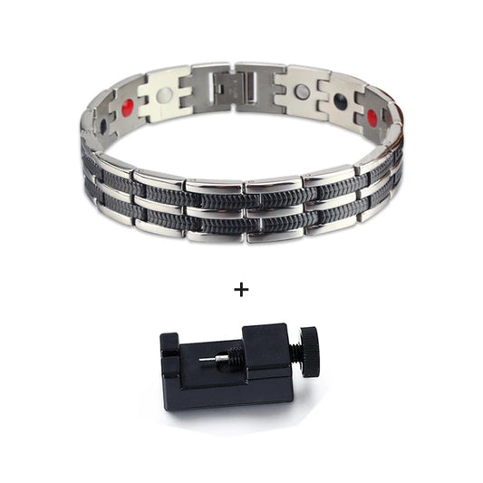Men's Bracelet Pulsera para hombres Mens Chain Link Bracelet Stainless Steel Health Energy Magnetic Bracelets For Men