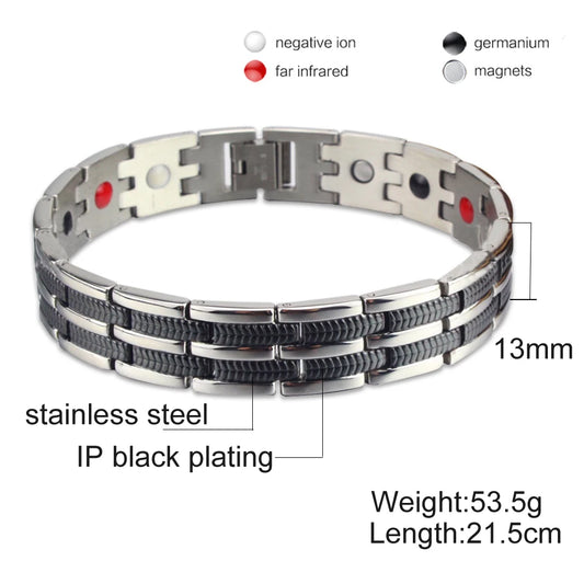 Men's Bracelet Pulsera para hombres Mens Chain Link Bracelet Stainless Steel Health Energy Magnetic Bracelets For Men
